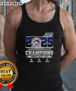 Pretty Toronto Blue Jays baseball tank top celebrating American League Champions 1992-1993, perfect for fans.