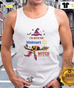 Pretty Walmart Halloween tank top featuring a witch graphic and the phrase 'I'm With The Witch, She Has Me Under Her Spell.'