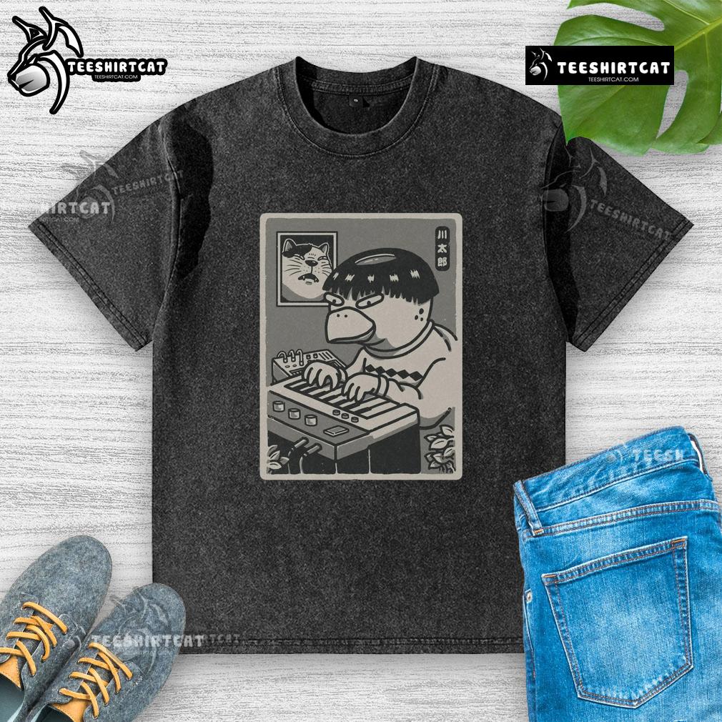 Pretty Yokai Synths Japanese Retro Washed T Shirt Alt Text: Pretty Yokai Synths Japanese Retro Washed T-Shirt featuring vibrant yokai graphics on a soft, vintage-style fabric.