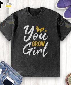 Pretty You Grow Girl washed t-shirt featuring a trendy design, perfect for casual wear and stylish outfits.
