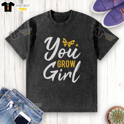 Pretty You Grow Girl washed t-shirt featuring a trendy design, perfect for casual wear and stylish outfits.