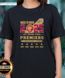 Brisbane Lions Ladies Tee celebrating back-to-back premiers in the 2025 AFL Grand Final.