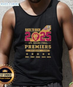 Brisbane Lions tank top celebrating back-to-back premiers in the 2025 AFL Grand Final, perfect for fans.