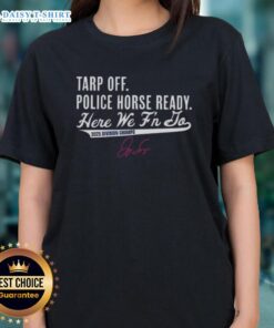 Toronto Blue Jays' George Springer celebrates 2025 Division Champs with a tarp-off police horse at the game.