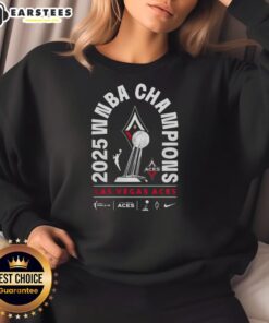 2025 WNBA Champions Las Vegas Aces trophy sweatshirt featuring team colors and logo, perfect for fans.