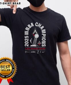 Las Vegas Aces Trophy T-Shirt celebrating the 2025 WNBA Champions, featuring vibrant graphics and team logo.