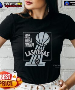 Las Vegas Aces trophy celebration on 2025 WNBA Champs Ladies Tee, showcasing team pride and championship glory.