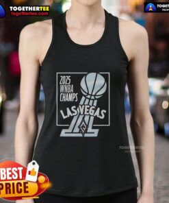 Top 2025 WNBA Champs Las Vegas Aces trophy tank top featuring team logo and vibrant design for fans.