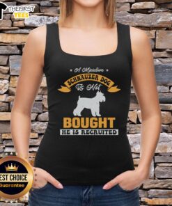 Top a Miniature Schnauzer dog tank top design, featuring a playful slogan about recruiting, perfect for dog lovers.