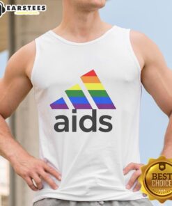 Top Aids LGBT Logo Tank Top featuring a vibrant rainbow design promoting awareness and support for the LGBTQ+ community.