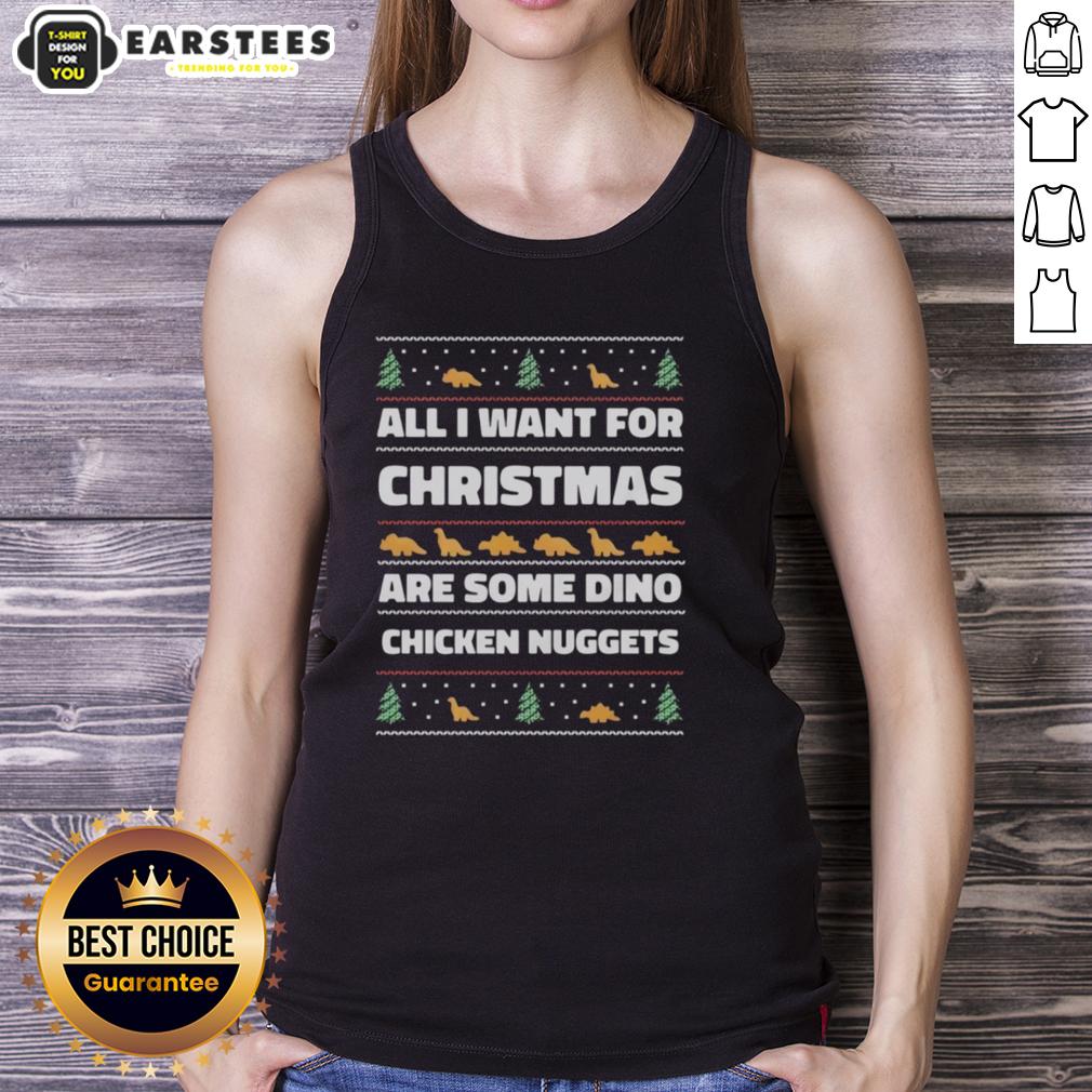 top-all-i-want-for-christmas-are-some-dino-chicken-nuggets-ugly-christmas-tank-top Ugly Christmas tank top featuring 'All I Want For Christmas Are Some Dino Chicken Nuggets' design, perfect for festive wear.