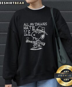 Top All My Dawgs Hate I.C.E. Snoopy Sweatshirt featuring a playful Snoopy graphic, perfect for casual wear.