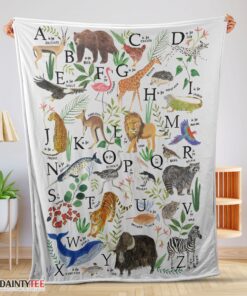 Top Animal Alphabet A To Z Watercolor Wildlife Blanket Fleece Customized Blanket