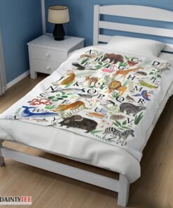 Top Animal Alphabet A To Z Watercolor Wildlife Blanket Fleece Customized Blanket - Image 4