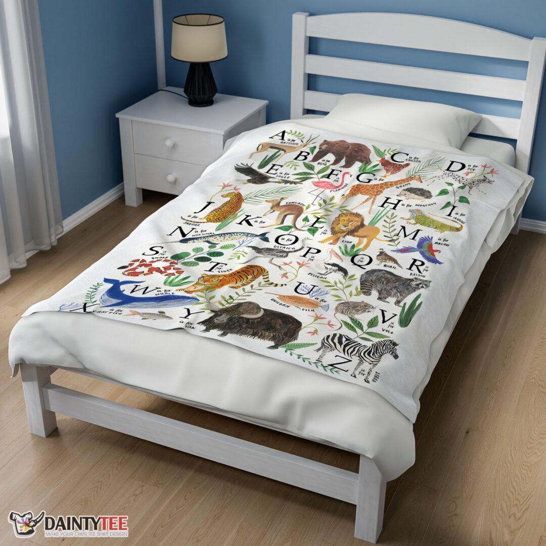 top-animal-alphabet-a-to-z-watercolor-wildlife-blanket-fleece-customized-blanket-mk-02 Top Animal Alphabet A To Z Watercolor Wildlife Blanket Fleece Customized Blanket - Image 4