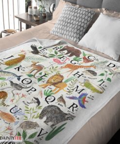 Top Animal Alphabet A To Z Watercolor Wildlife Blanket Fleece Customized Blanket - Image 3