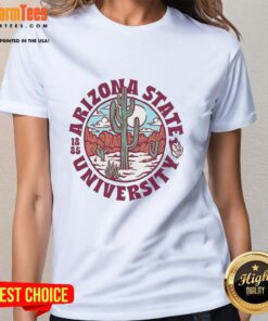 Arizona State Sun Devils football logo on a ladies tee, celebrating Arizona State University established in 1885.