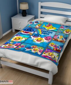 Top Baby Shark Family & Friends Collage Blanket Fleece Customized Blanket - Image 4