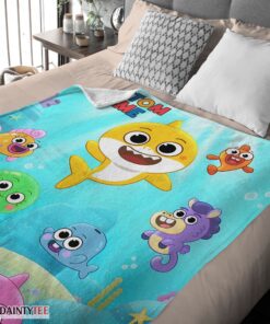 Top Baby Shark & Friends Poster Rainbow Text Blanket Fleece Customized Blanket - Image 3