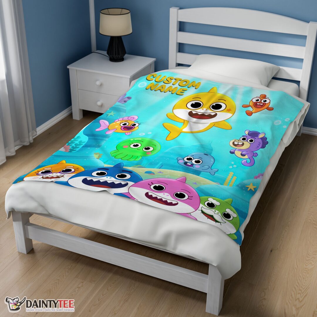 top-baby-shark-friends-poster-yellow-text-blanket-fleece-customized-blanket-mk-02 Top Baby Shark & Friends Poster Yellow Text Blanket Fleece Customized Blanket - Image 4