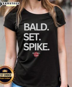 Top Bald Set Spike Volleyball State Ladies Tee showcasing team spirit and stylish design for volleyball enthusiasts.