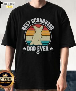 Vintage retro sunset t-shirt design featuring 'Top Best Schnauzer Dad Ever' text, perfect for schnauzer dog lovers.