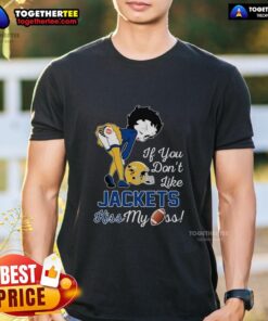 Top Betty Boop graphic on 'If You Don't Like Georgia Tech Yellow Jackets Kiss My Ass' T-Shirt, perfect for fans.