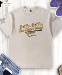 Top Bob Uecker Milwaukee Brewers MLB Get Up Get Outta Here Gone T-Shirt showcasing vintage baseball style.