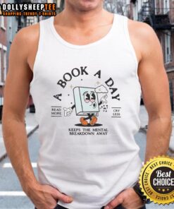 Stylish retro tank top featuring 'Book a Day' design for book lovers focused on mental health and reading.