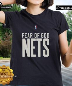 Alt Text: Top Brooklyn Nets NBA Fear of God Ladies Tee featuring stylish design and team logo for female fans.