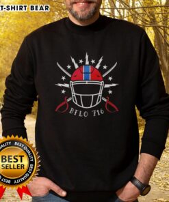 Alt Text: Stylish Top Buffalo Bills 716 Helmets and Swords sweatshirt featuring team colors and logo, perfect for fans.