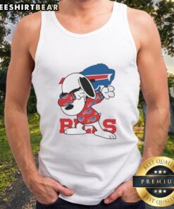 Buffalo Bills Snoopy dabbing in Peanuts NFL football tank top, perfect for fans and summer sports events.