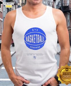 BYU Cougars basketball Rise and Shoot tank top featuring team colors and logo, perfect for fans and athletes.