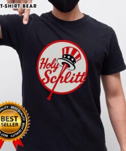 Top Cam Schlittler Holy Schlitt New York Yankees logo parody t-shirt featuring a humorous twist on the classic design.