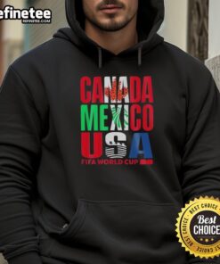 Top Canada Mexico USA FIFA World Cup 2026 hoodie featuring vibrant colors and national flags, perfect for fans.