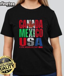 Top Canada Mexico USA FIFA World Cup 2026 ladies tee featuring vibrant design for soccer fans and supporters.