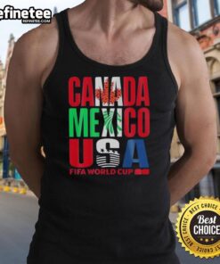 Top Canada Mexico USA FIFA World Cup 2026 tank top featuring vibrant colors and sports-themed design for fans.