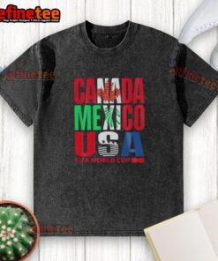 Top Canada Mexico USA FIFA World Cup 2026 washed t-shirt featuring vibrant team colors and a stylish design.