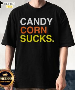 Top Candy Corn Sucks T-Shirt featuring a humorous design for candy corn haters, perfect for Halloween or casual wear.