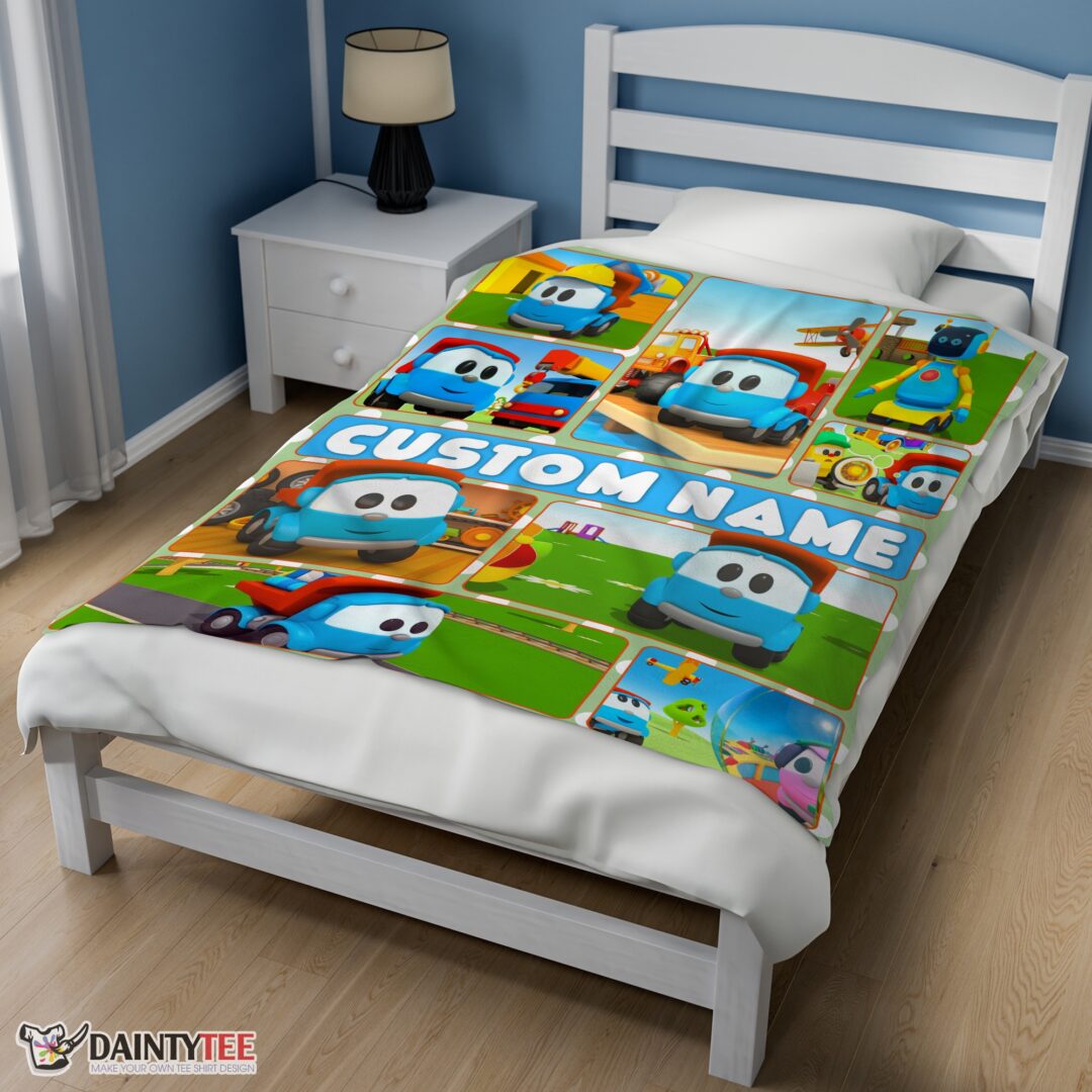 top-cartoon-leo-the-truck-with-friends-blanket-fleece-throw-customized-blanket-mk-02 Top Cartoon Leo The Truck With Friends Blanket Fleece Throw Customized Blanket - Image 3
