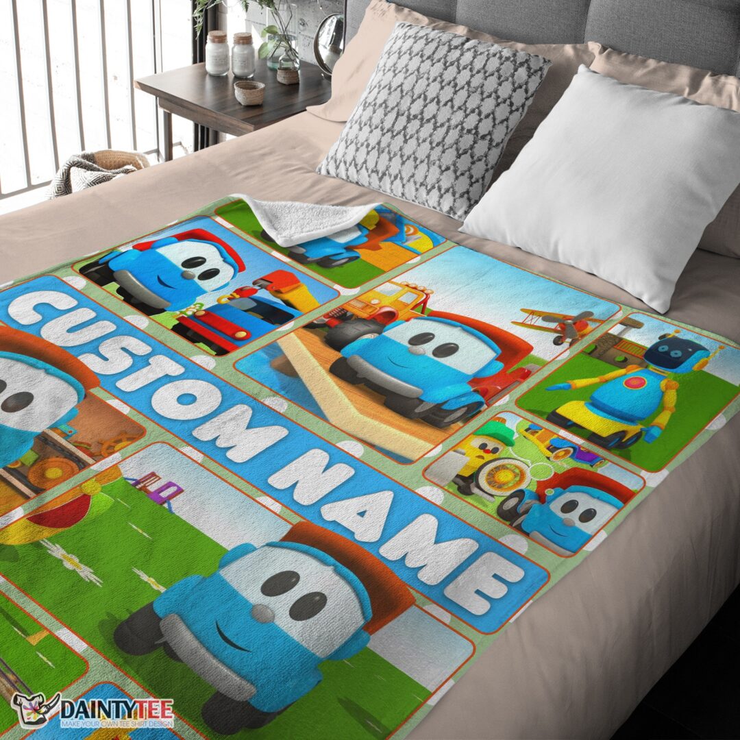 top-cartoon-leo-the-truck-with-friends-blanket-fleece-throw-customized-blanket-mk-03 Top Cartoon Leo The Truck With Friends Blanket Fleece Throw Customized Blanket - Image 4