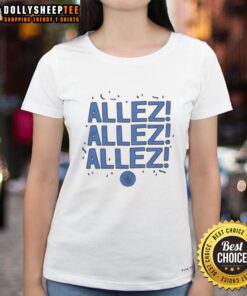 Alt Text: Top CF Montreal Allez Allez Allez Ladies Tee featuring vibrant team colors and stylish design for passionate fans.