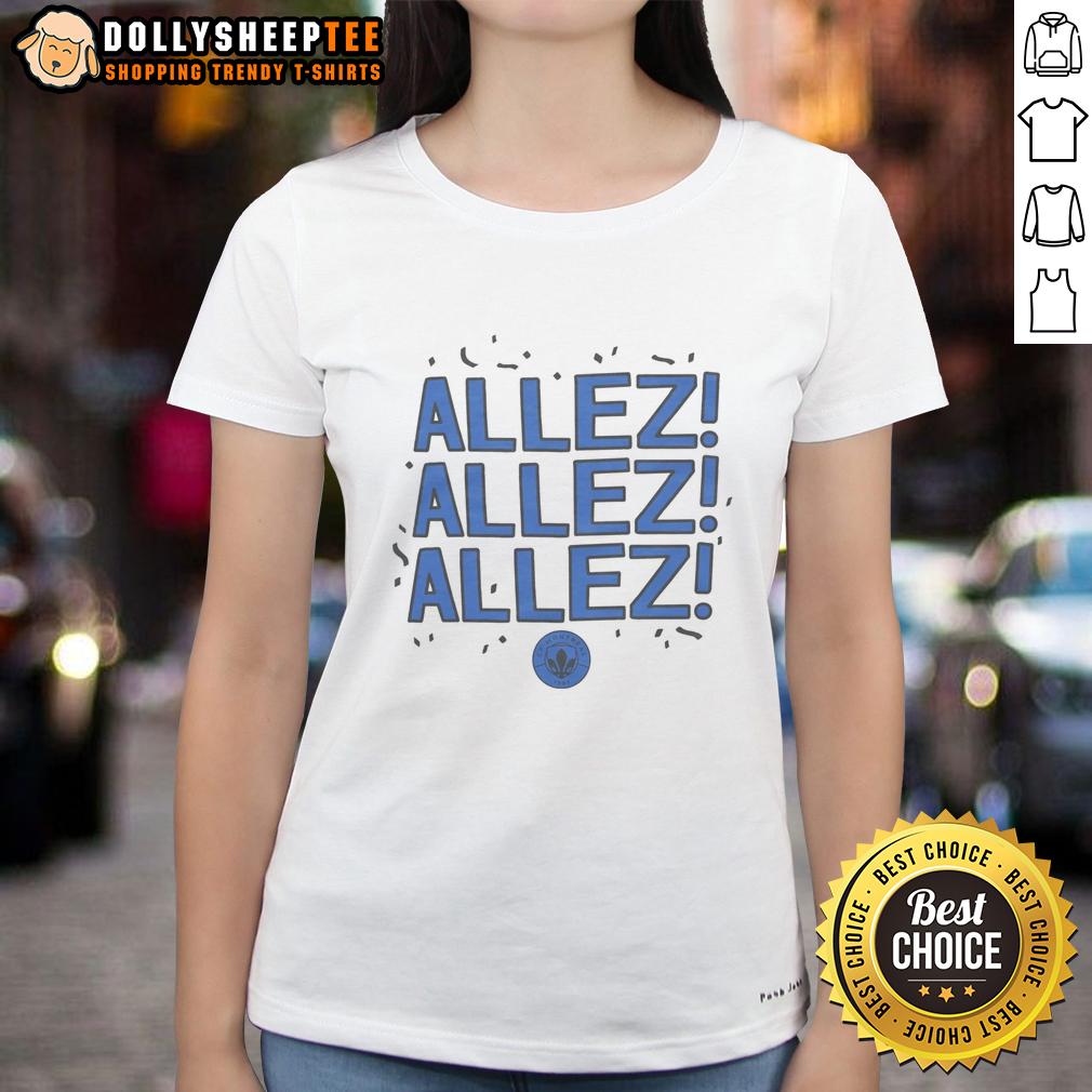 Top Cf Montreal Allez Allez Allez Ladies Tee Alt Text: Top CF Montreal Allez Allez Allez Ladies Tee featuring vibrant team colors and stylish design for passionate fans.