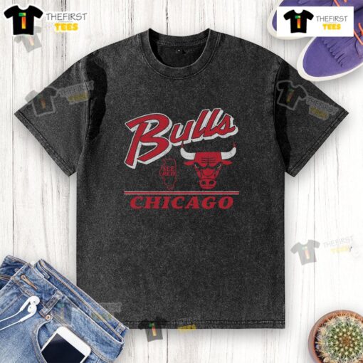 Vintage washed t-shirt featuring the Chicago Bulls logo, perfect for fans and collectors of sports apparel.