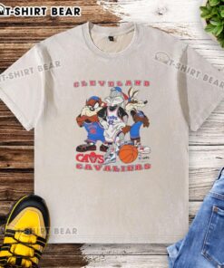 Alt Text: Cleveland Cavaliers NBA x Looney Tunes cartoon characters graphic on a washed t-shirt for fans and collectors.