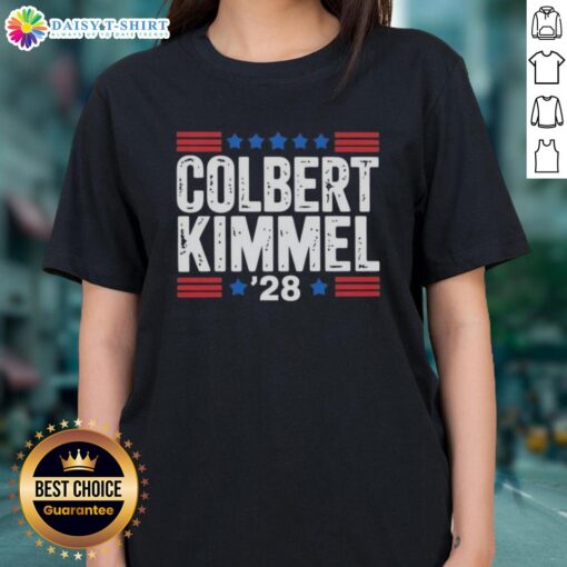 Top Colbert Kimmel 28 Stars Ladies Tee featuring a stylish design perfect for fans of late-night talk shows.
