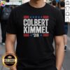 Top Colbert Kimmel 28 Stars T-Shirt featuring vibrant graphics of stars, perfect for fans of late-night comedy shows.