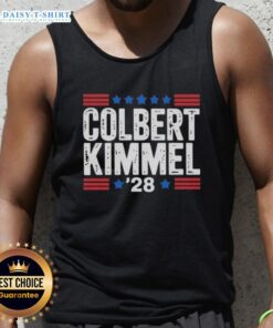 Top Colbert Kimmel 28 Stars Tank Top featuring vibrant graphic design and comfortable fit for summer wear.