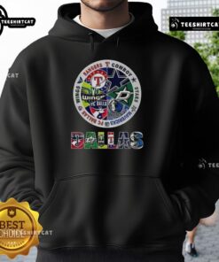 Dallas sports teams hoodie featuring top combined logos of popular Dallas teams for fans and sports enthusiasts.