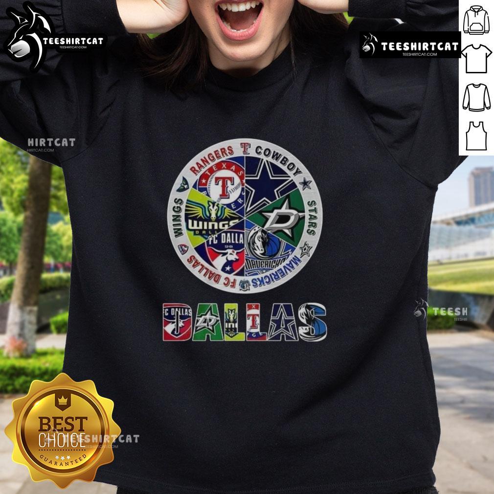 Top Combined Logos Of Dallas Sports Teams Sweatshirt Alt Text: Stylish sweatshirt featuring combined logos of Dallas sports teams, perfect for fans and sports enthusiasts.